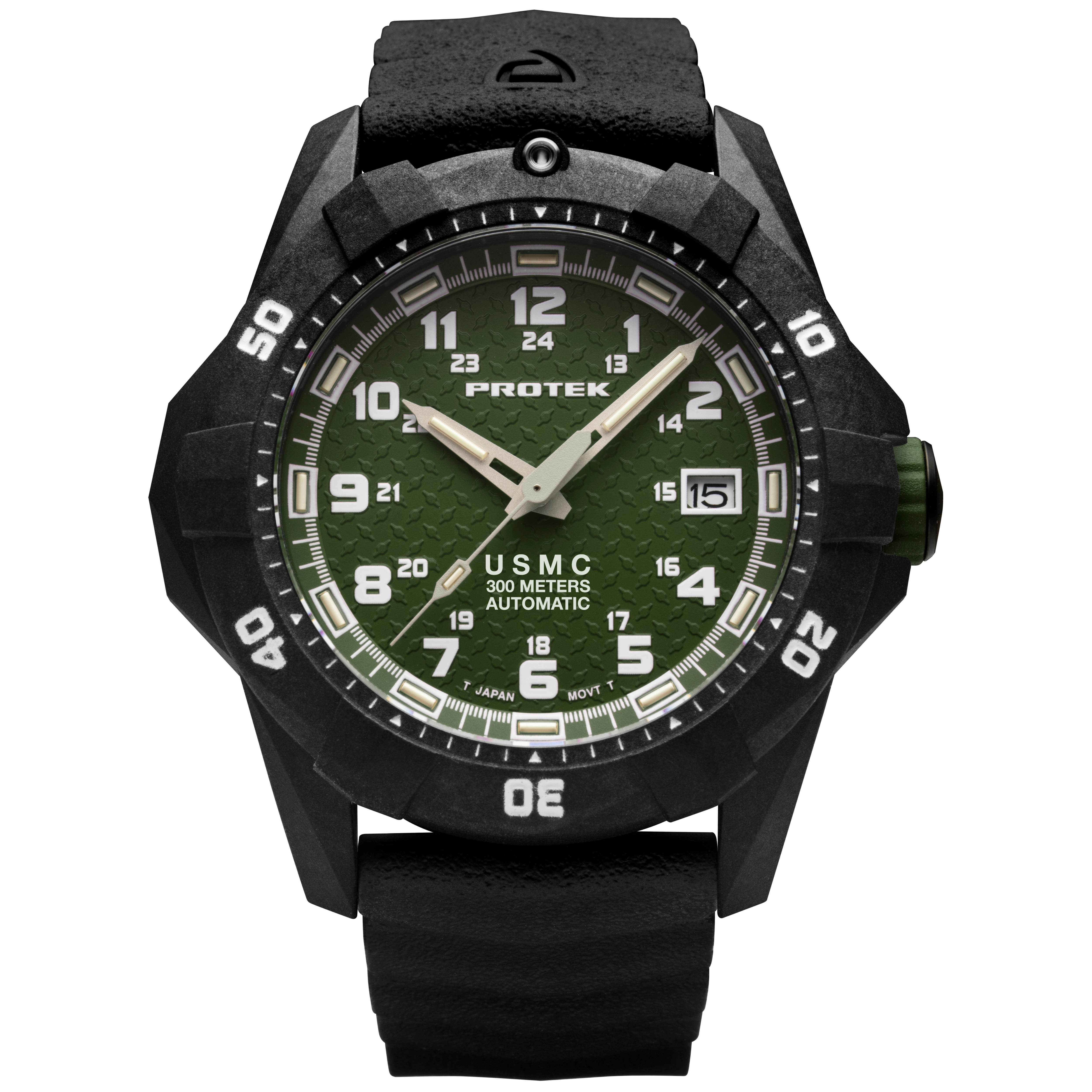 ProTek Men's Watch - USMC Series Automatic Green Dial Genuine Rubber Strap | 1215