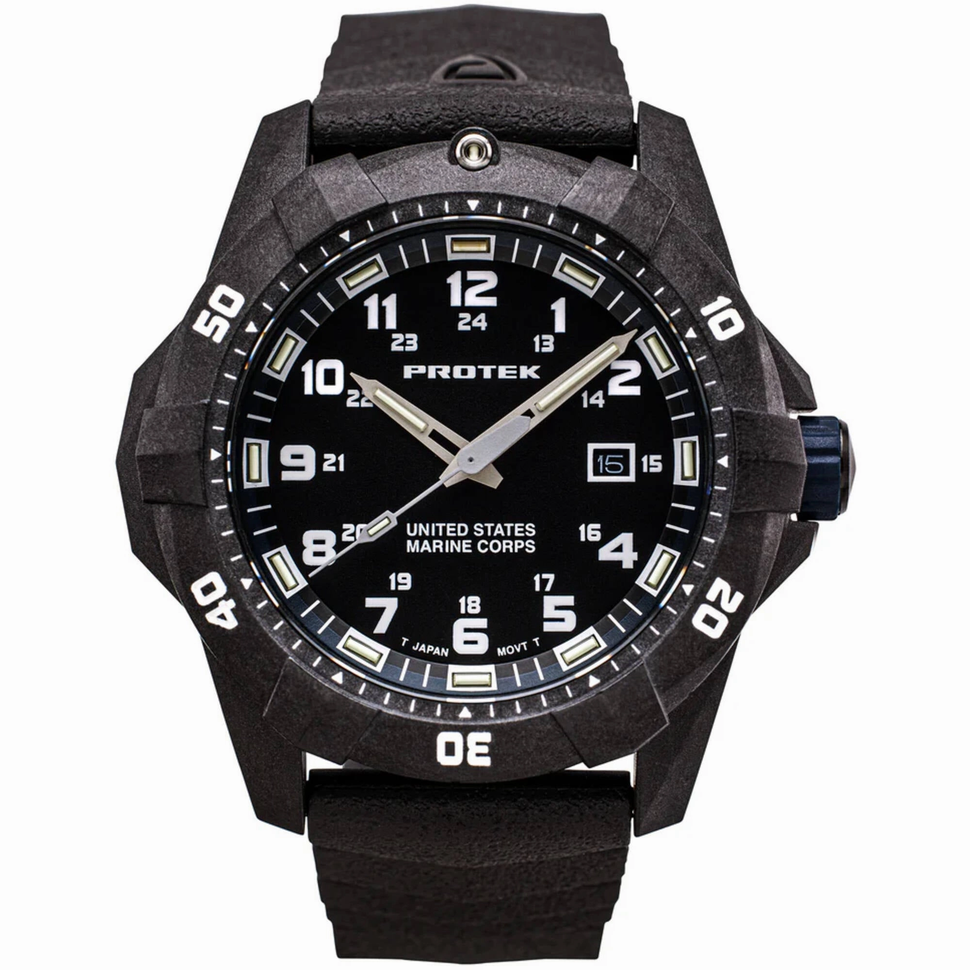ProTek Men's Watch - USMC Series Quartz Black and Blue Dial Rubber Strap Dive | 1013