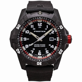 ProTek Men's Watch - USMC Series Quartz Black and Red Dial Rubber Strap Dive | 1012