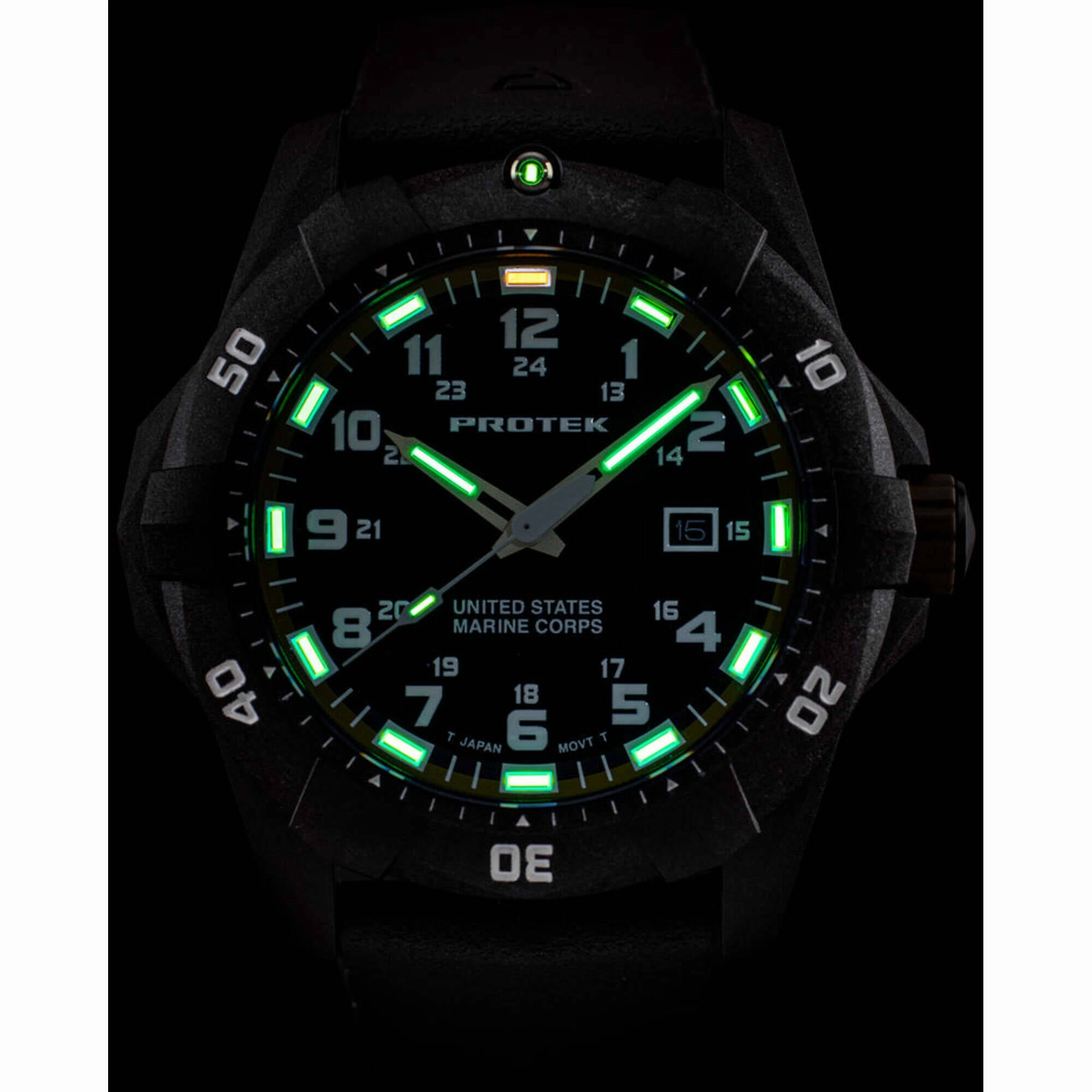 ProTek Men's Watch - USMC Series Quartz Black and Red Dial Rubber Strap Dive | 1012