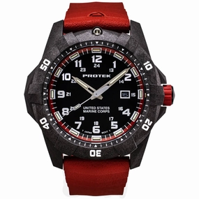 ProTek Men's Watch - USMC Series Quartz Black Dial Red Genuine Rubber Strap | 1012R