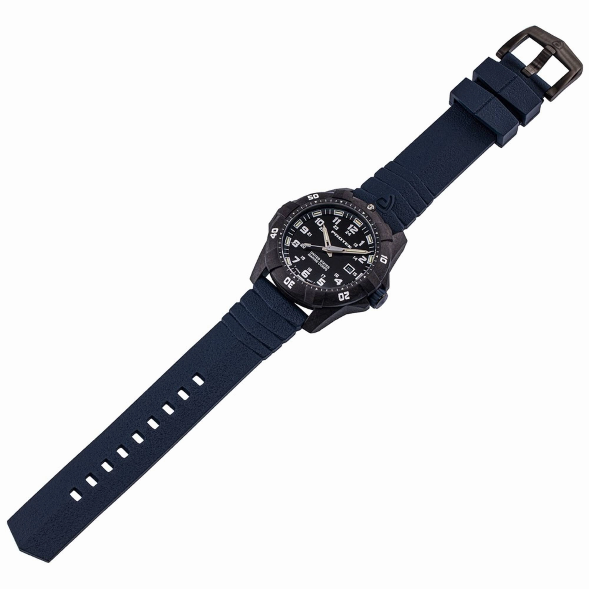 ProTek Men's Watch - USMC Series Quartz Blue Genuine Rubber Strap Date Dive | 1013B