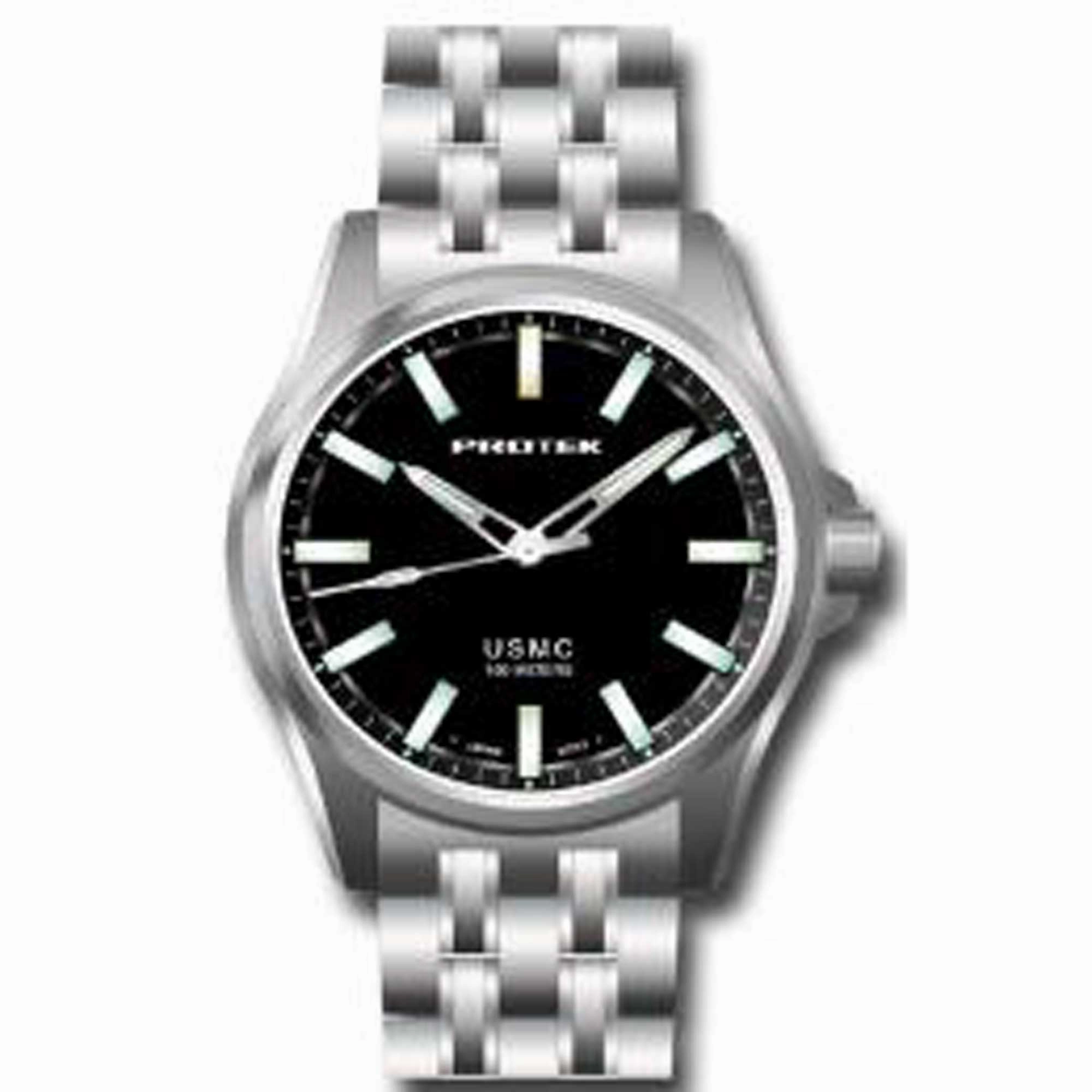 Protek Men's Watch - USMC Series Quartz Solid Black Dial Titanium Bracelet | 3101BR