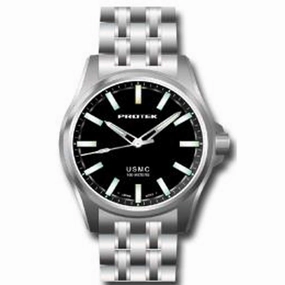 Protek Men's Watch - USMC Series Quartz Solid Black Dial Titanium Bracelet | 3101BR