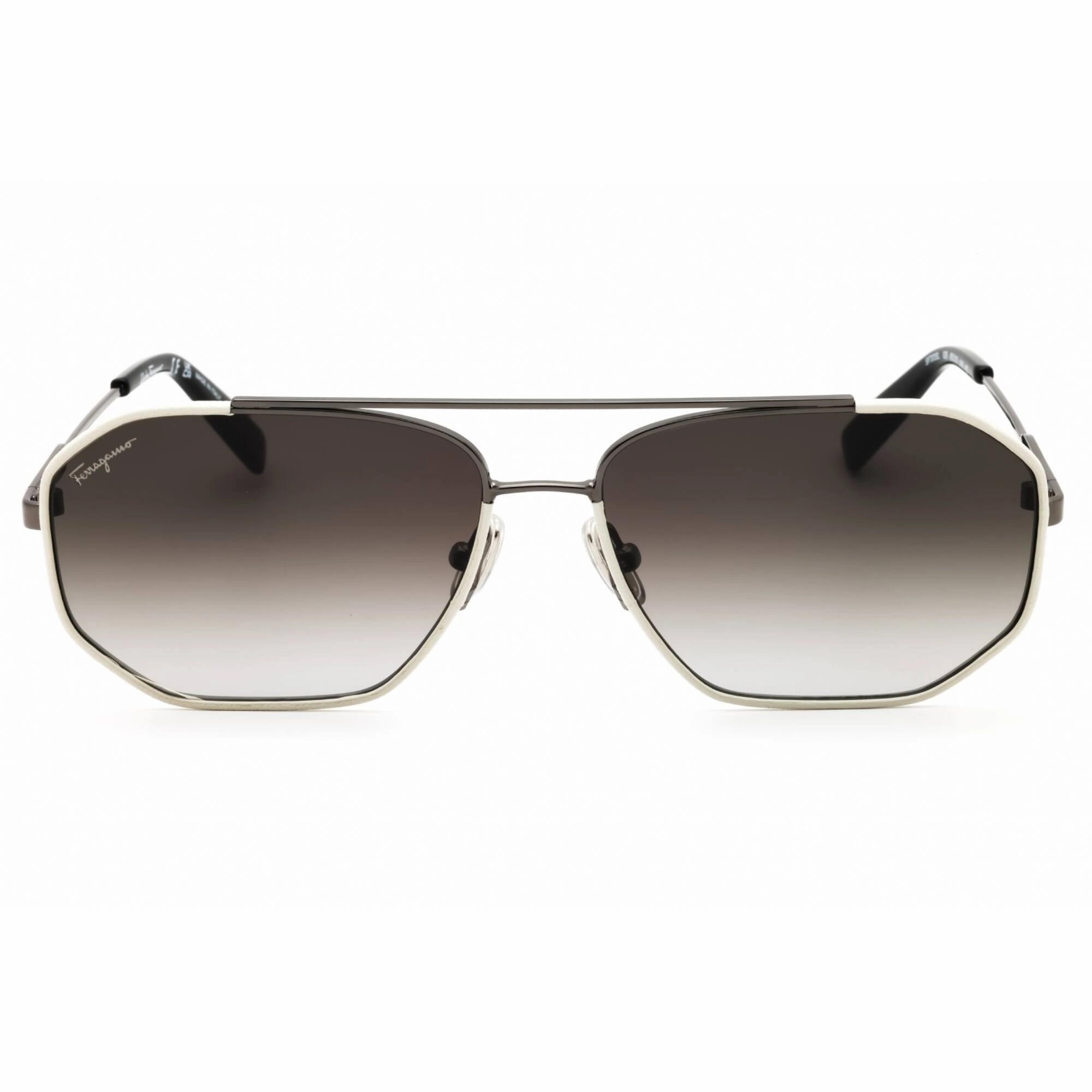 Salvatore Ferragamo Men's Sunglasses - Dark Ruthenium/White Navigator | SF303SL 026