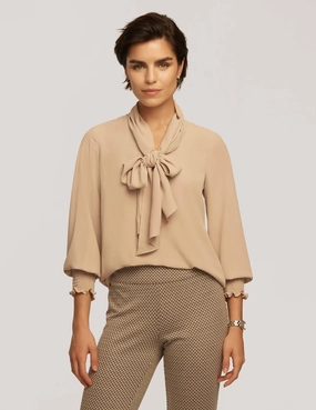 Smocked Cuff Bow Blouse- Sale