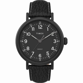 Timex Men's Watch - Standard Black Indiglo Light-Up Dial Leather Strap | TW2T91000