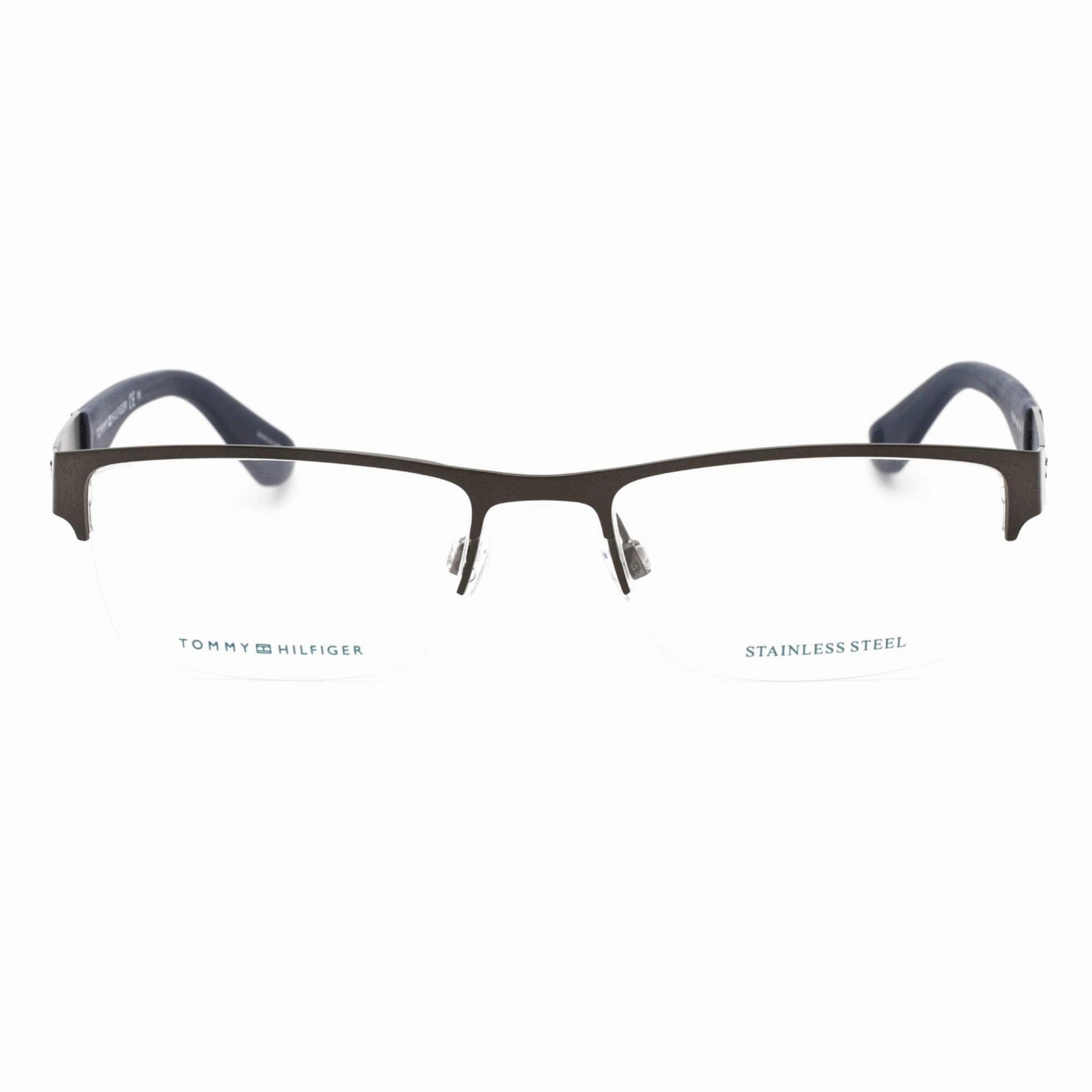 Tommy Hilfiger Men's Eyeglasses - Matte Dark Ruthenium Half Rim | Th 1524 0R80 00