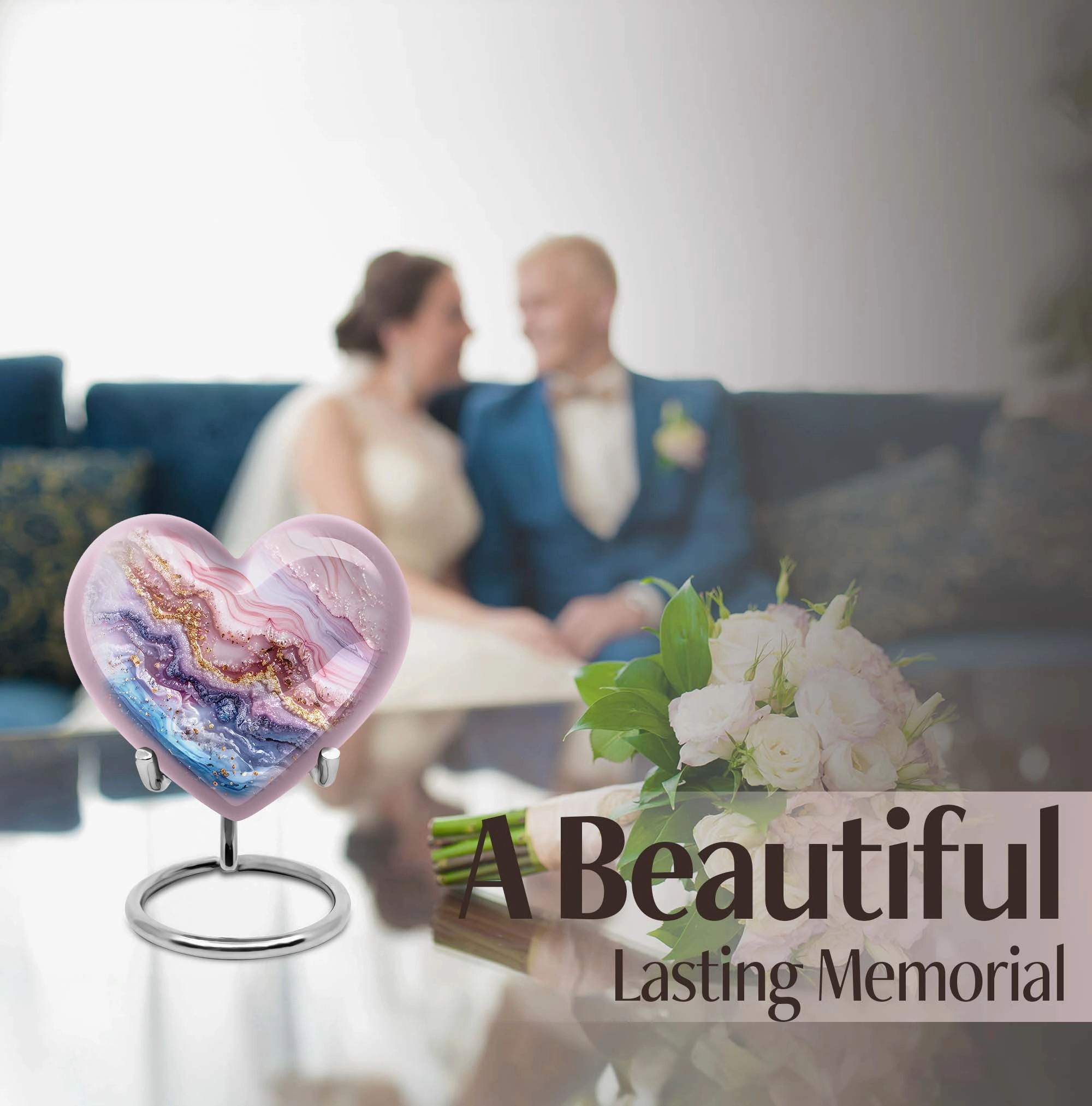 Vibrant Swirl Heart: Men's Abstract Themed Memorial Aluminium Urn