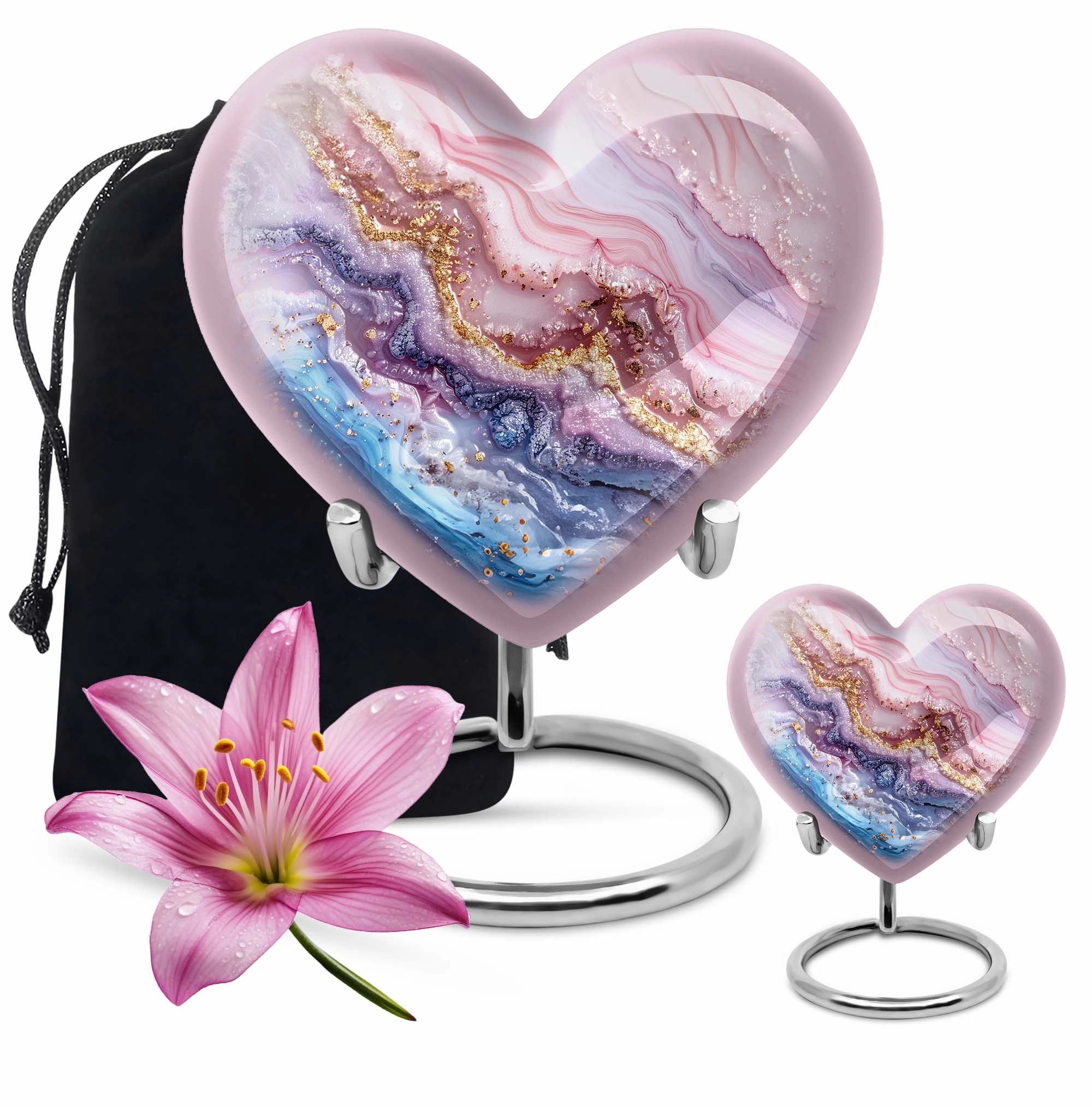 Vibrant Swirl Heart: Men's Abstract Themed Memorial Aluminium Urn