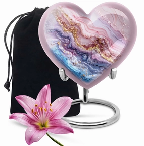 Vibrant Swirl Heart: Men's Abstract Themed Memorial Aluminium Urn