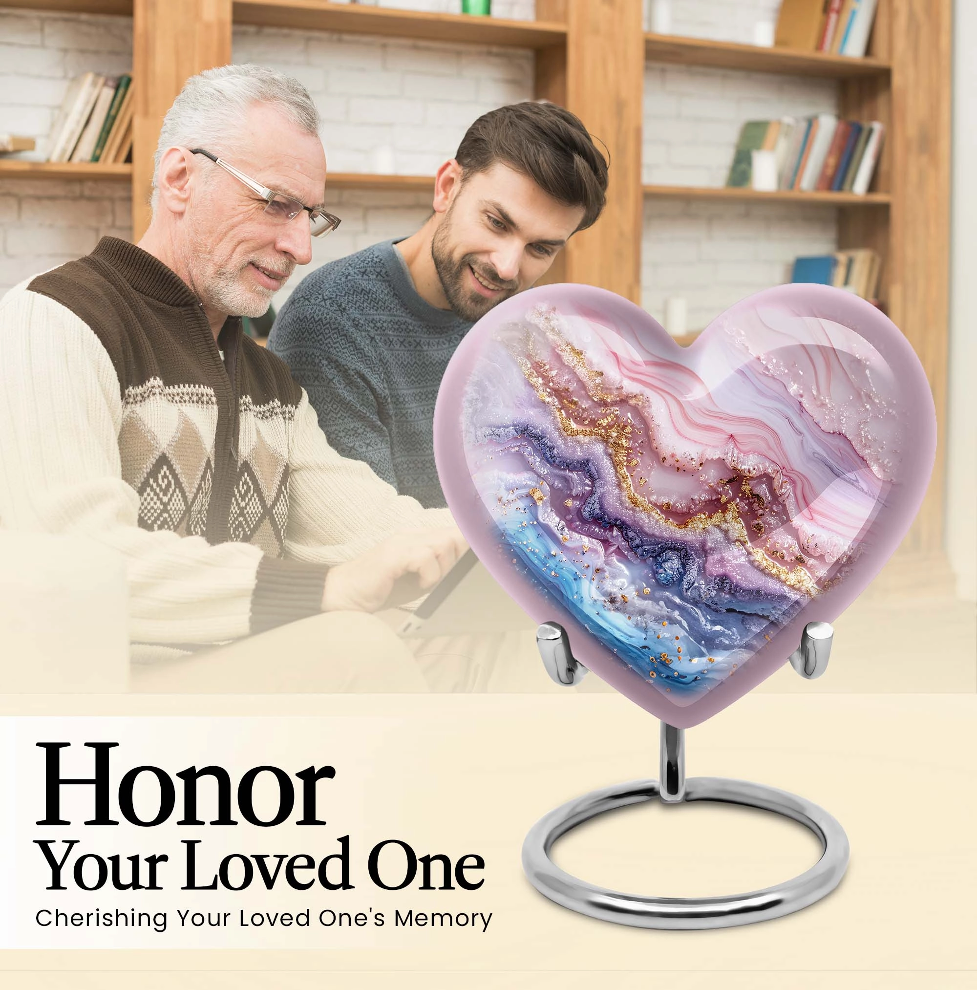 Vibrant Swirl Heart: Men's Abstract Themed Memorial Aluminium Urn