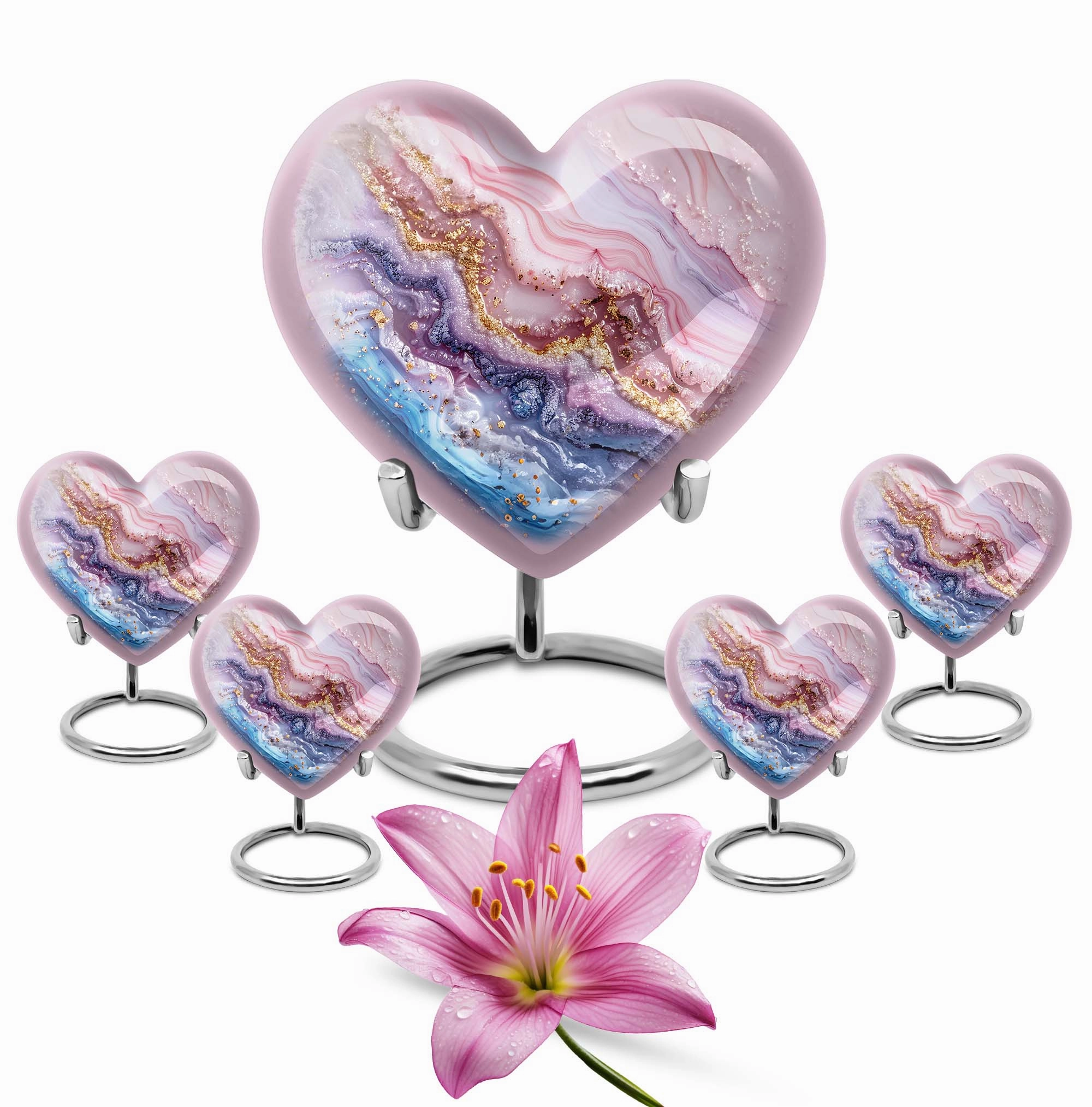 Vibrant Swirl Heart: Men's Abstract Themed Memorial Aluminium Urn