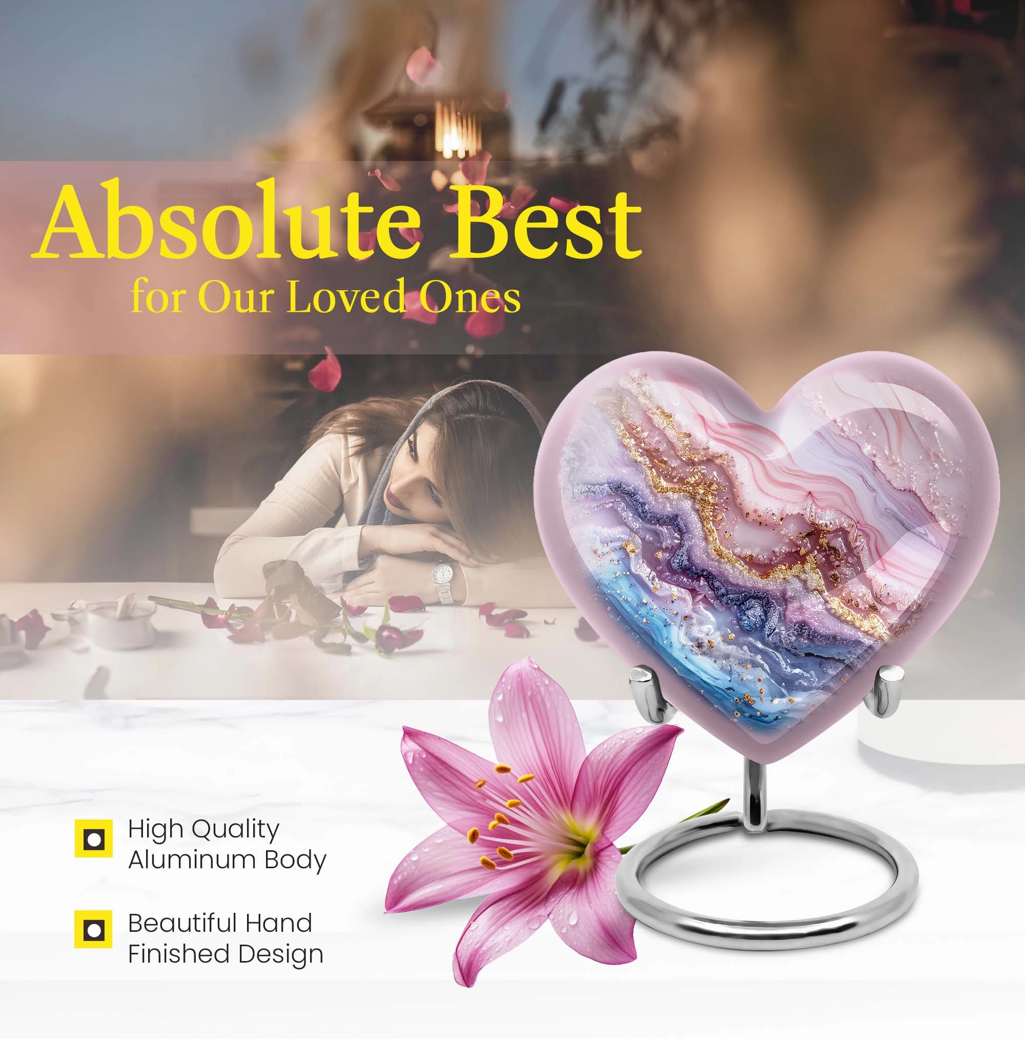 Vibrant Swirl Heart: Men's Abstract Themed Memorial Aluminium Urn