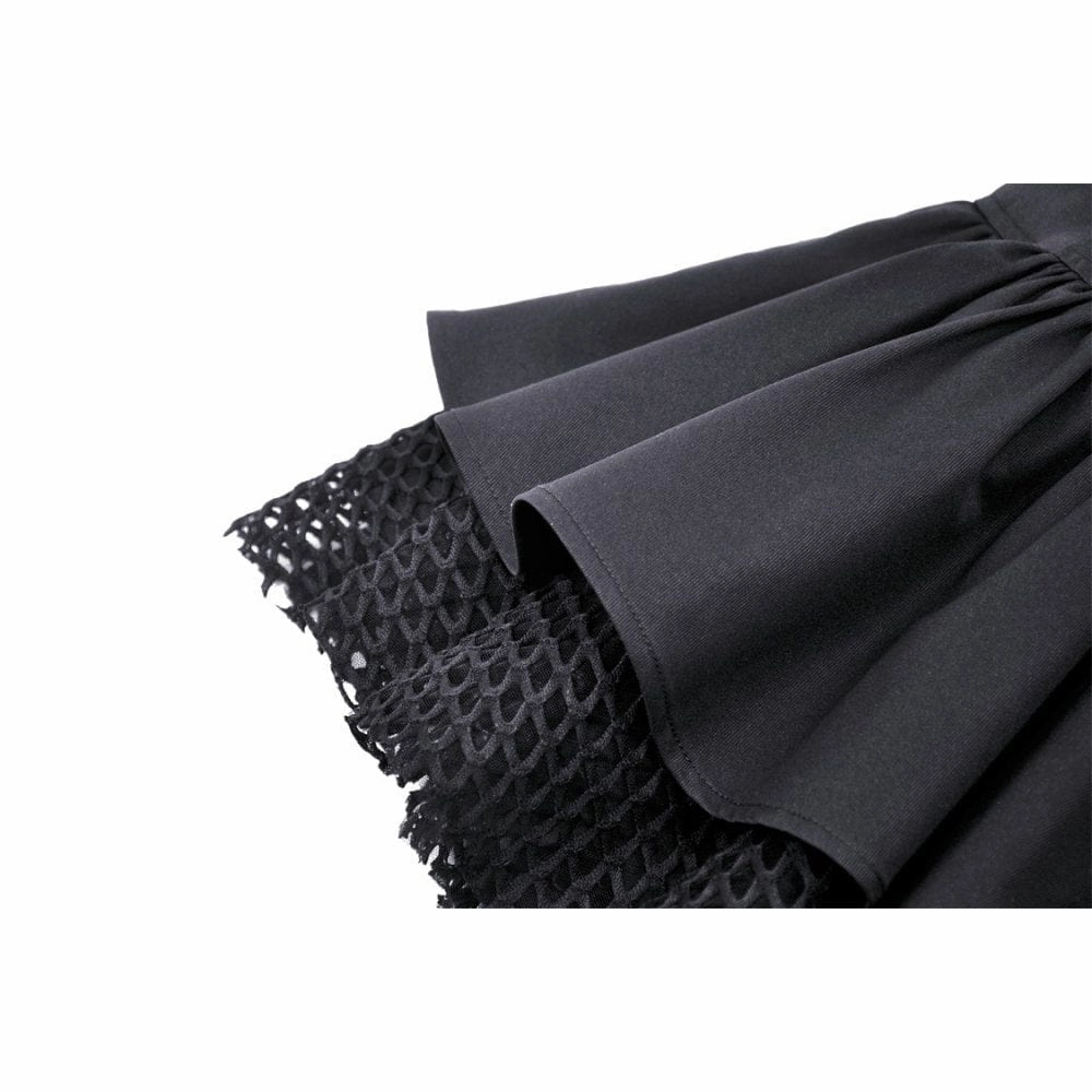 Women's Punk Mesh Splice Buckle Zipper Skirt