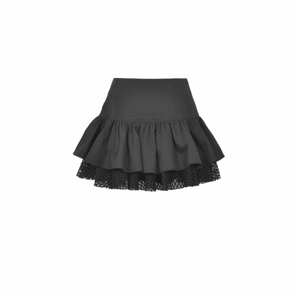 Women's Punk Mesh Splice Buckle Zipper Skirt
