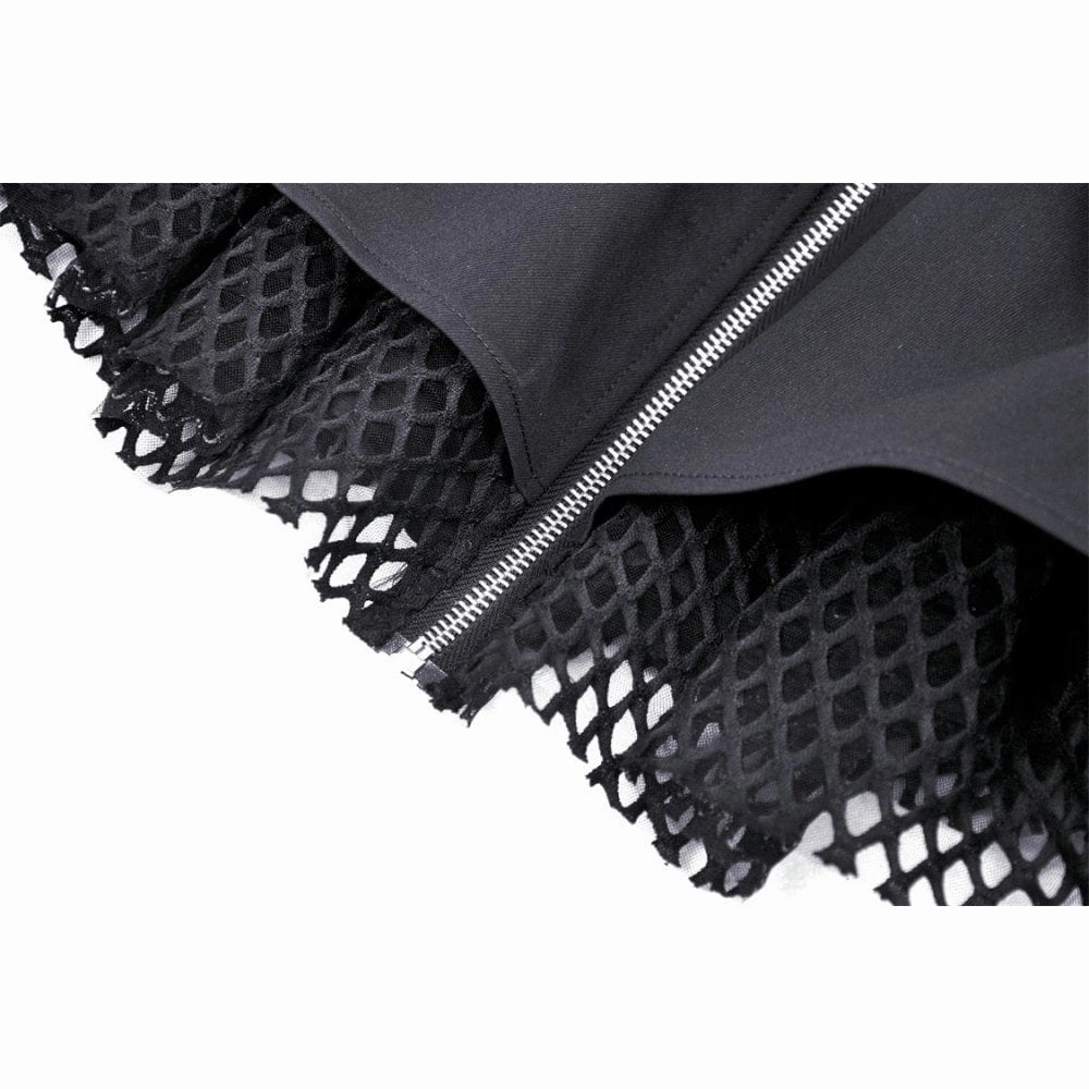 Women's Punk Mesh Splice Buckle Zipper Skirt