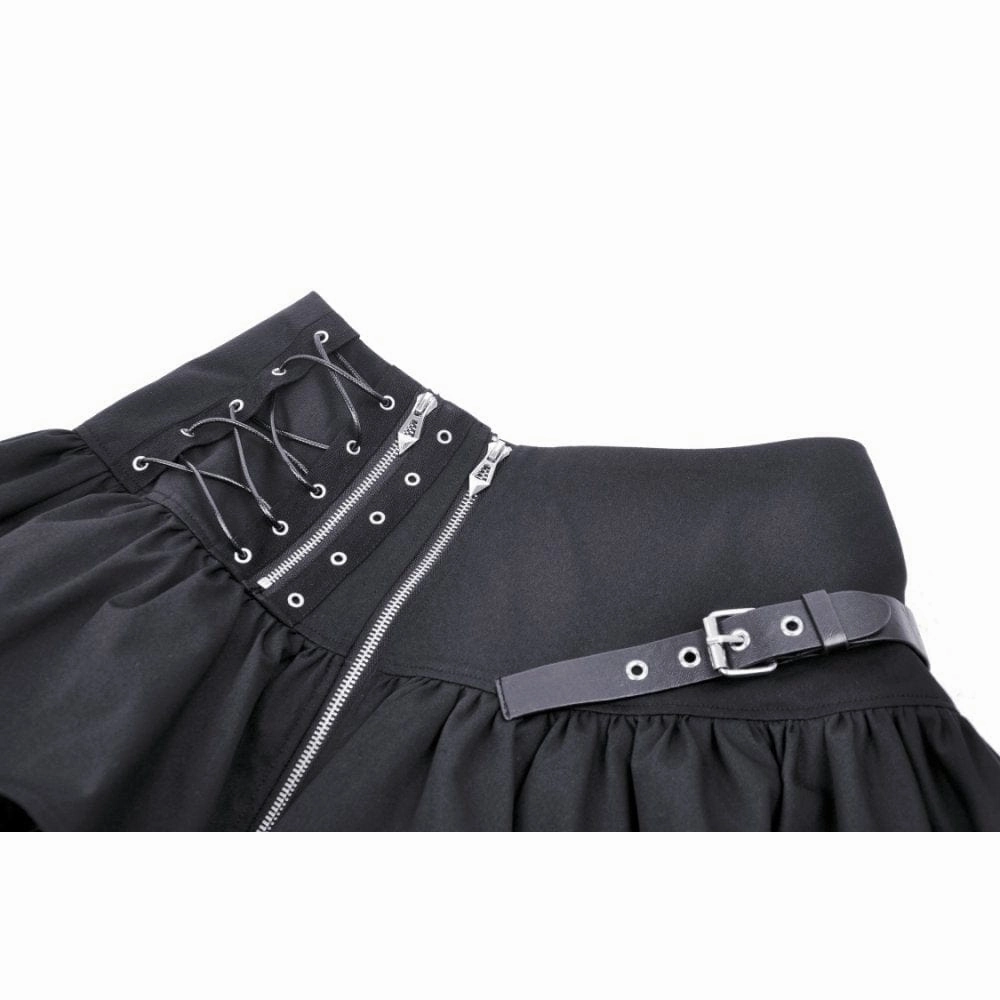 Women's Punk Mesh Splice Buckle Zipper Skirt