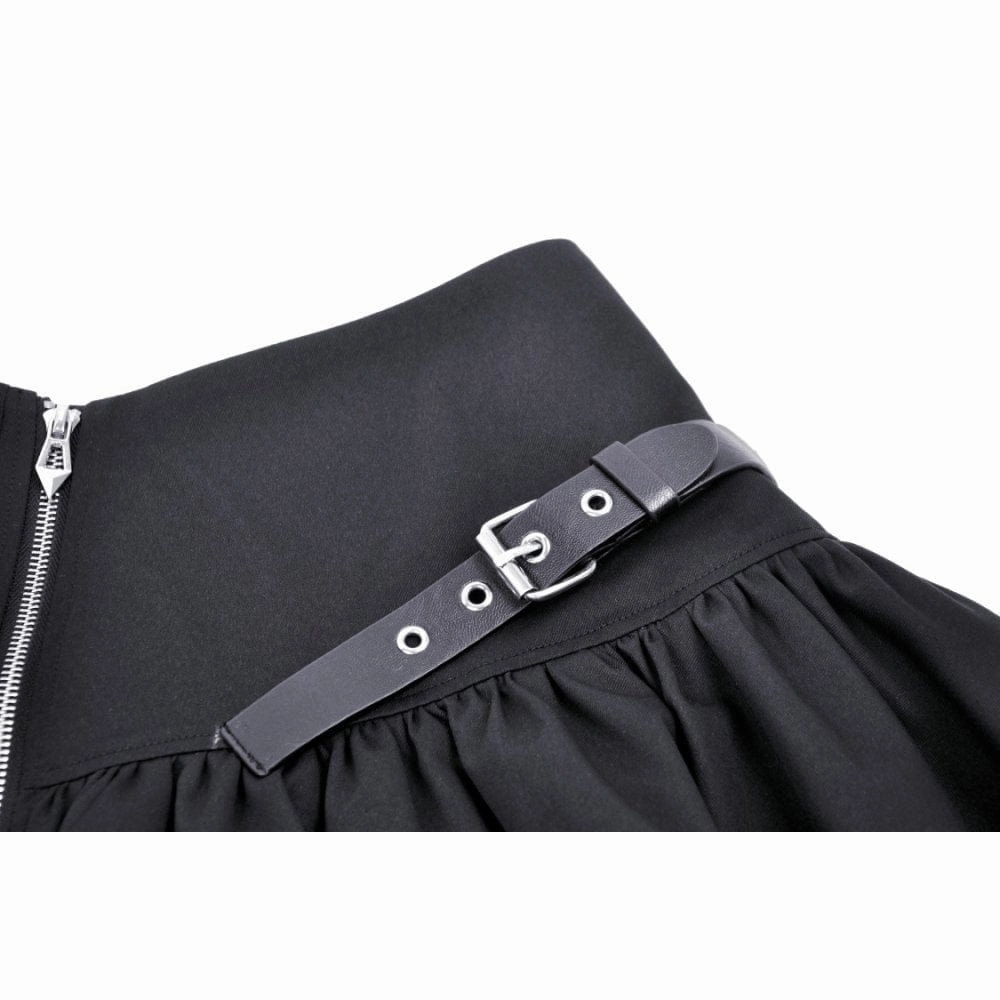 Women's Punk Mesh Splice Buckle Zipper Skirt