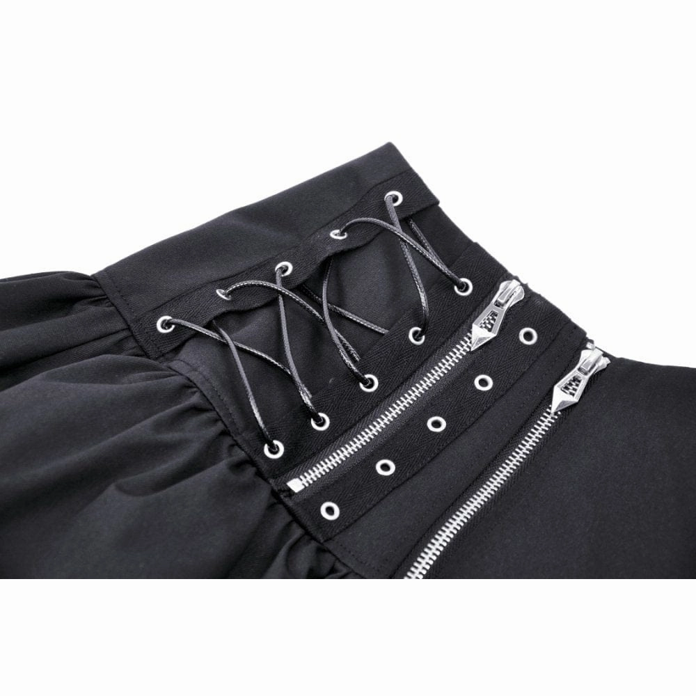 Women's Punk Mesh Splice Buckle Zipper Skirt